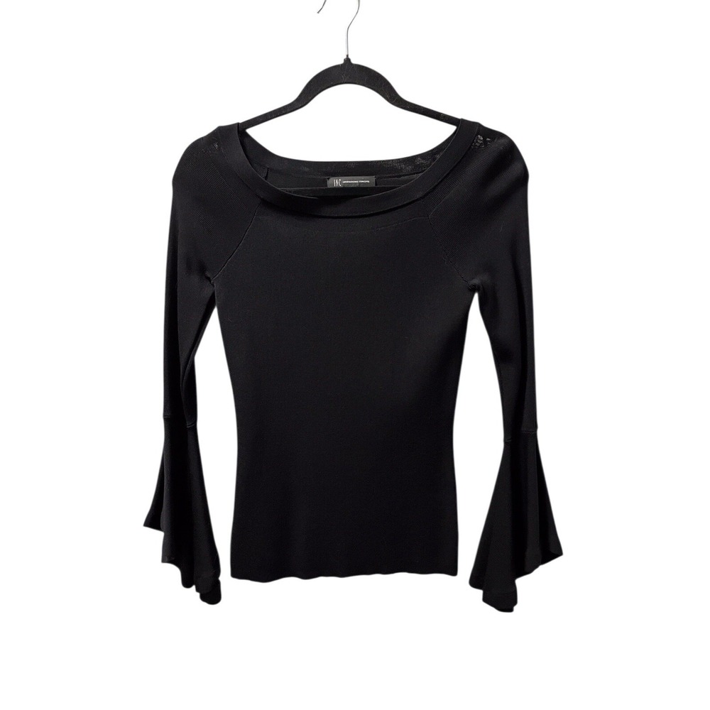INC International Concepts Womens Sweater Size XS Black Knitted Pullover Blouse